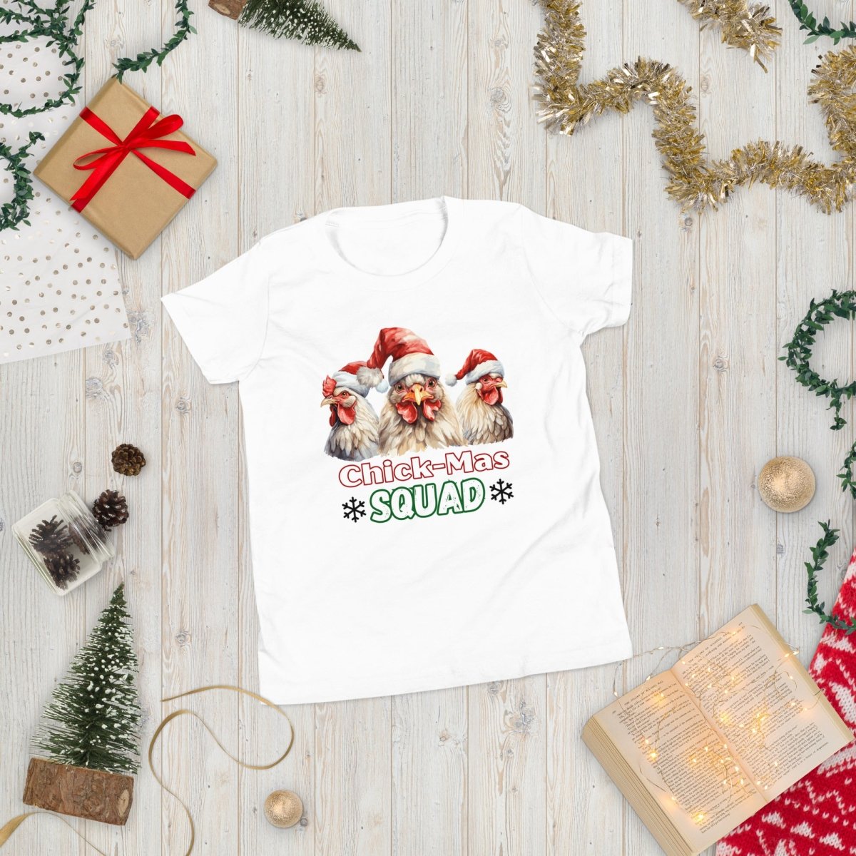 Christmas Chicken Squad T-Shirt - High Quality Festive Family Teenager T-Shirt, Gift for Chicken Lovers, Matching Holiday Tees, Youth Shirt - Everything Pixel