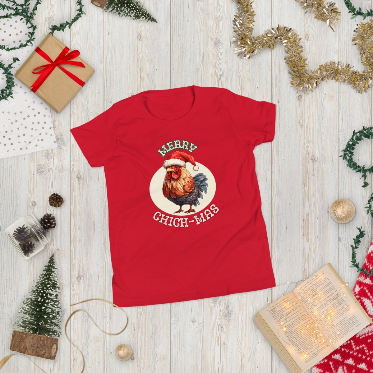 Christmas Chicken T-Shirt - High Quality Festive Teenager T-Shirt, Gift for Chicken Lovers, Funny Farm Animal Youth Xmas Shirt - Everything Pixel