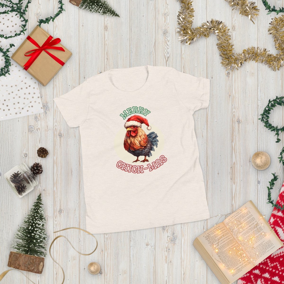 Christmas Chicken T-Shirt - High Quality Festive Teenager T-Shirt, Gift for Chicken Lovers, Funny Farm Animal Youth Xmas Shirt - Everything Pixel