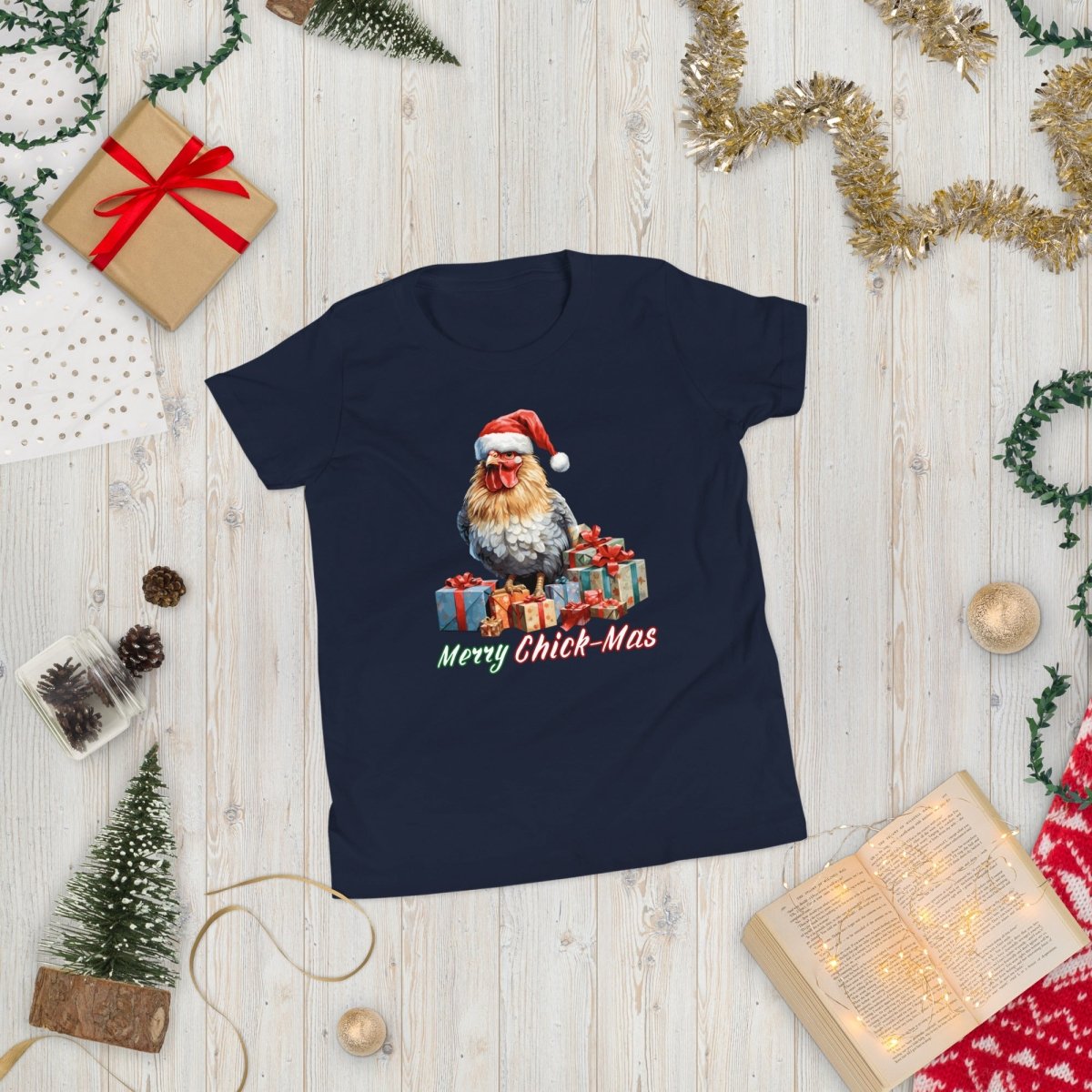 Christmas Chicken T-Shirt - High Quality Festive Teenager T-Shirt, Gift for Chicken Lovers, Funny Farm Animal Youth Xmas Shirt - Everything Pixel