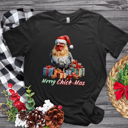Christmas Chicken T-Shirt - High Quality Festive Unisex T-Shirt, Gift for Chicken Lovers, Chicken with Gifts, Funny Farm Animal Xmas Shirt - Everything Pixel