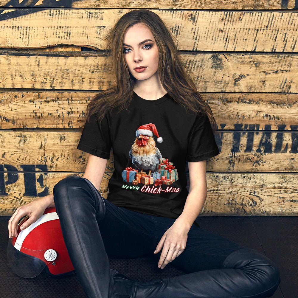 Christmas Chicken T-Shirt - High Quality Festive Unisex T-Shirt, Gift for Chicken Lovers, Chicken with Gifts, Funny Farm Animal Xmas Shirt - Everything Pixel