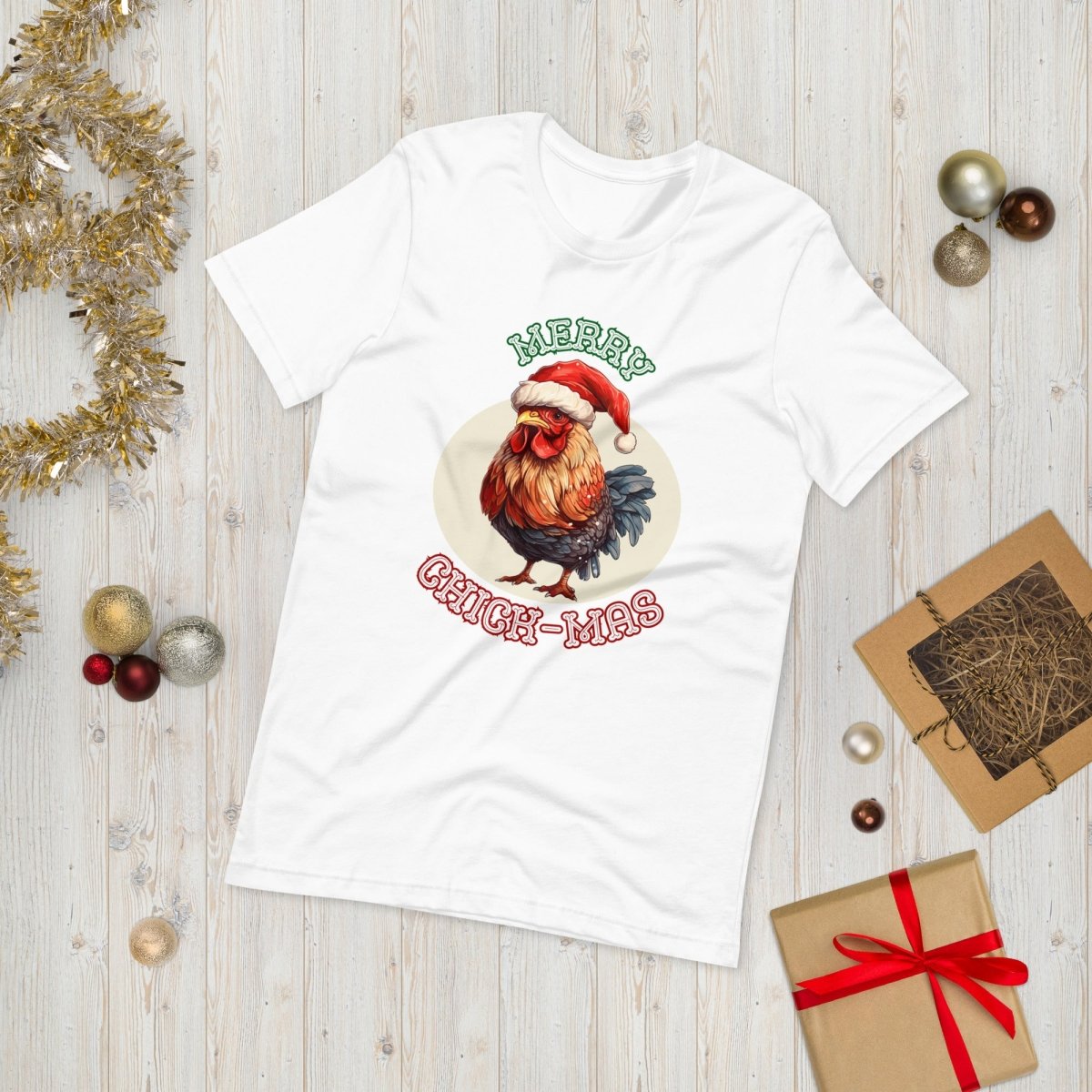 Christmas Chicken T-Shirt - High Quality Festive Unisex T-Shirt, Gift for Him, Gift for Chicken Lovers, Funny Farm Animal Xmas Shirt - Everything Pixel