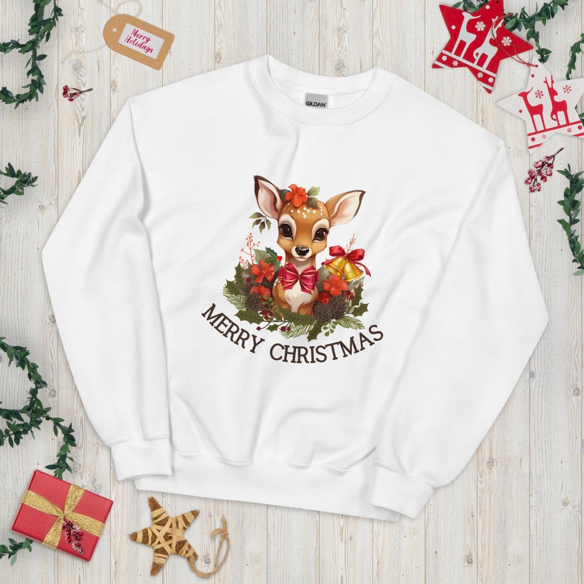 Christmas Deer Pullover - High Quality Festive Family Unisex Sweatshirt, Gift for Deer Lovers, Cute Christmas Shirt, Reindeer Sweater - Everything Pixel
