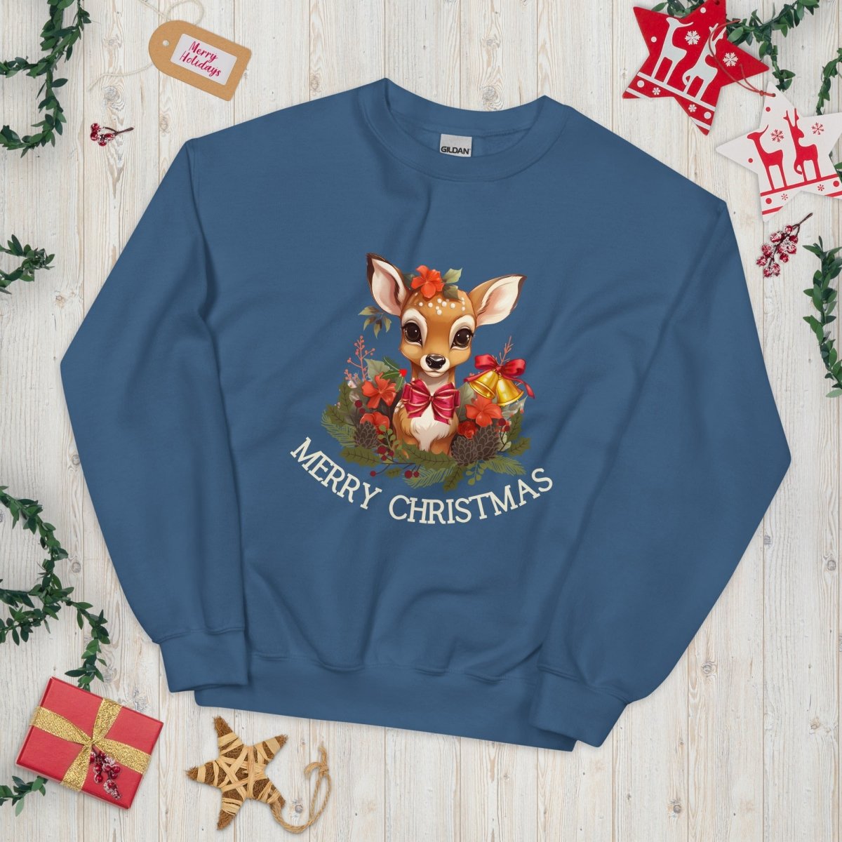 Christmas Deer Pullover - High Quality Festive Family Unisex Sweatshirt, Gift for Deer Lovers, Cute Christmas Shirt, Reindeer Sweater - Everything Pixel