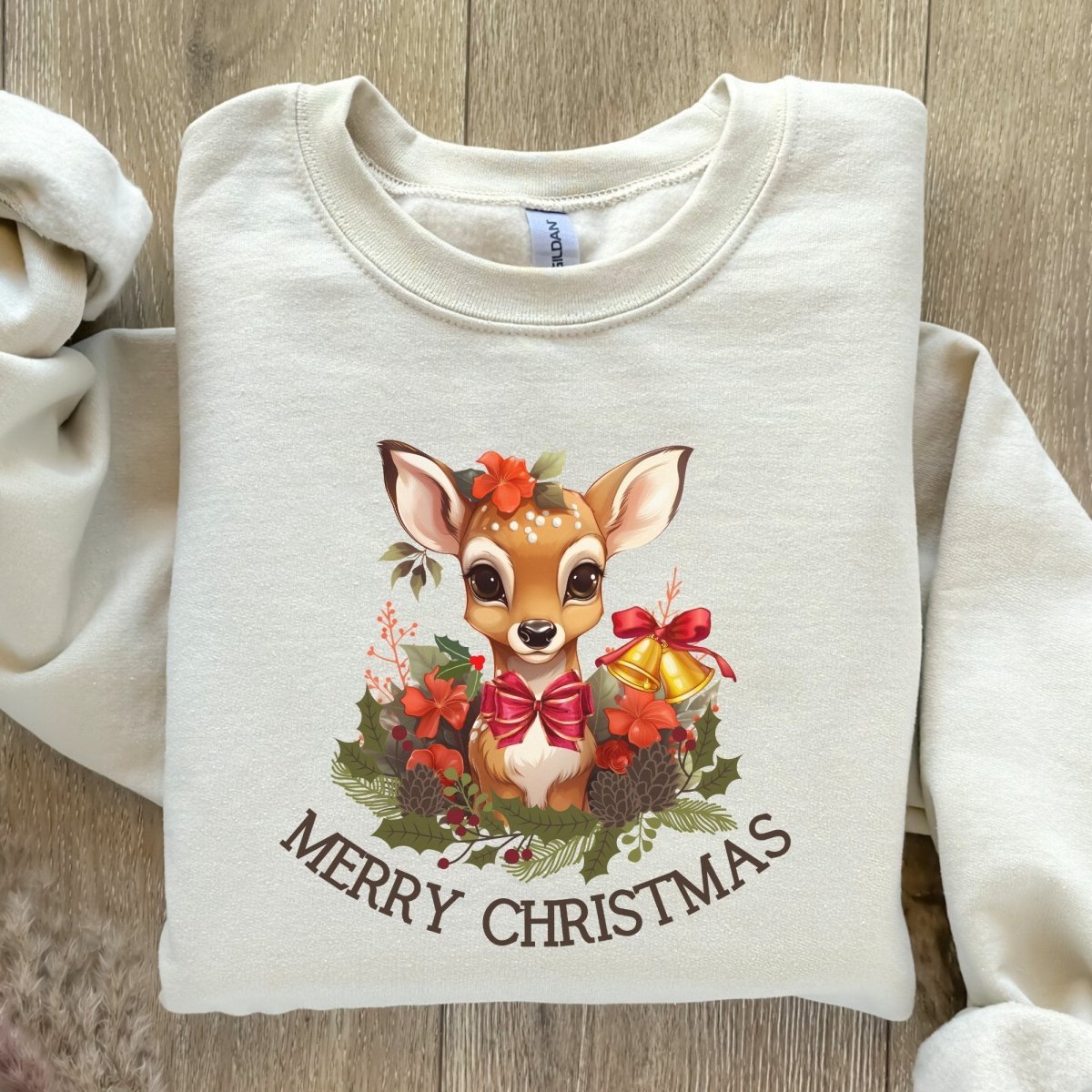 Christmas Deer Pullover - High Quality Festive Family Unisex Sweatshirt, Gift for Deer Lovers, Cute Christmas Shirt, Reindeer Sweater - Everything Pixel
