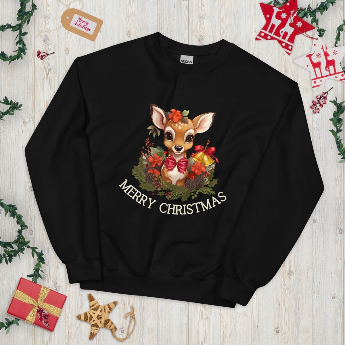 Christmas Deer Pullover - High Quality Festive Family Unisex Sweatshirt, Gift for Deer Lovers, Cute Christmas Shirt, Reindeer Sweater - Everything Pixel