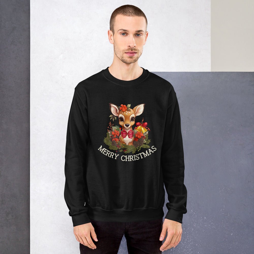 Christmas Deer Pullover - High Quality Festive Family Unisex Sweatshirt, Gift for Deer Lovers, Cute Christmas Shirt, Reindeer Sweater - Everything Pixel