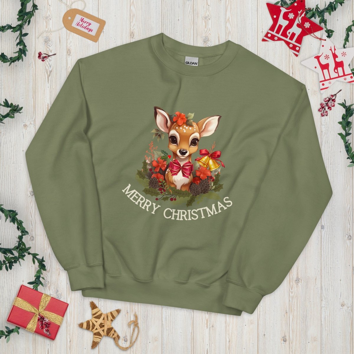 Christmas Deer Pullover - High Quality Festive Family Unisex Sweatshirt, Gift for Deer Lovers, Cute Christmas Shirt, Reindeer Sweater - Everything Pixel