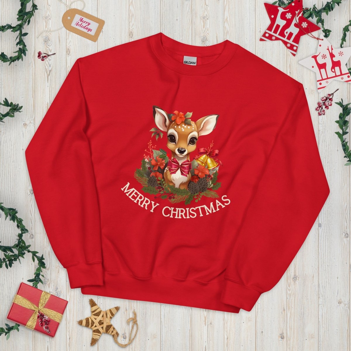 Christmas Deer Pullover - High Quality Festive Family Unisex Sweatshirt, Gift for Deer Lovers, Cute Christmas Shirt, Reindeer Sweater - Everything Pixel