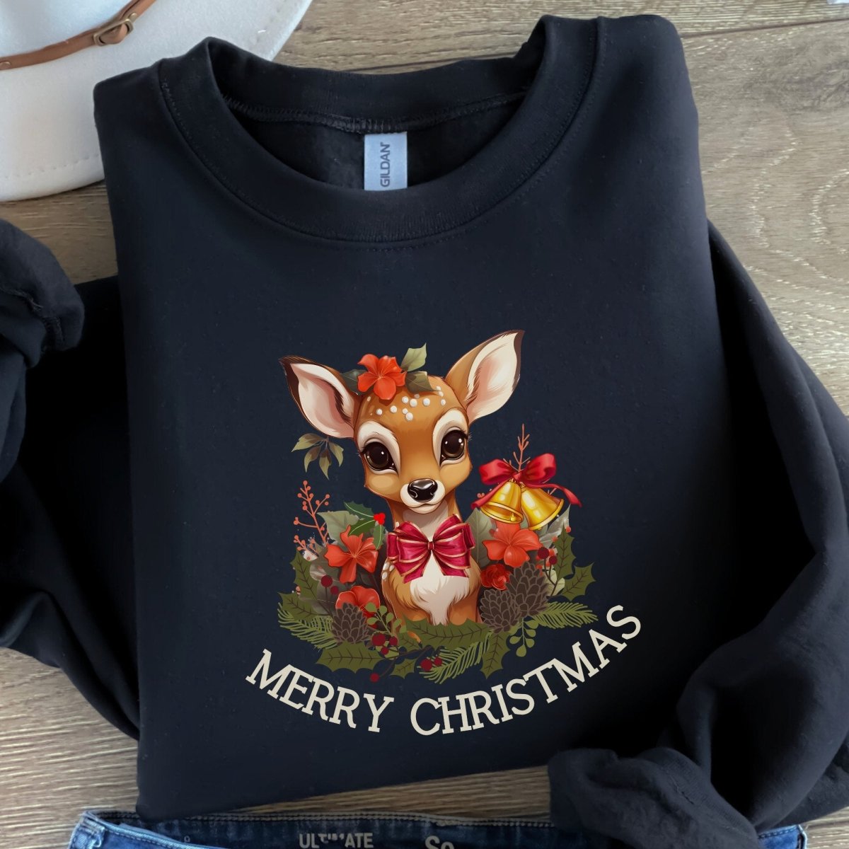 Christmas Deer Pullover - High Quality Festive Family Unisex Sweatshirt, Gift for Deer Lovers, Cute Christmas Shirt, Reindeer Sweater - Everything Pixel