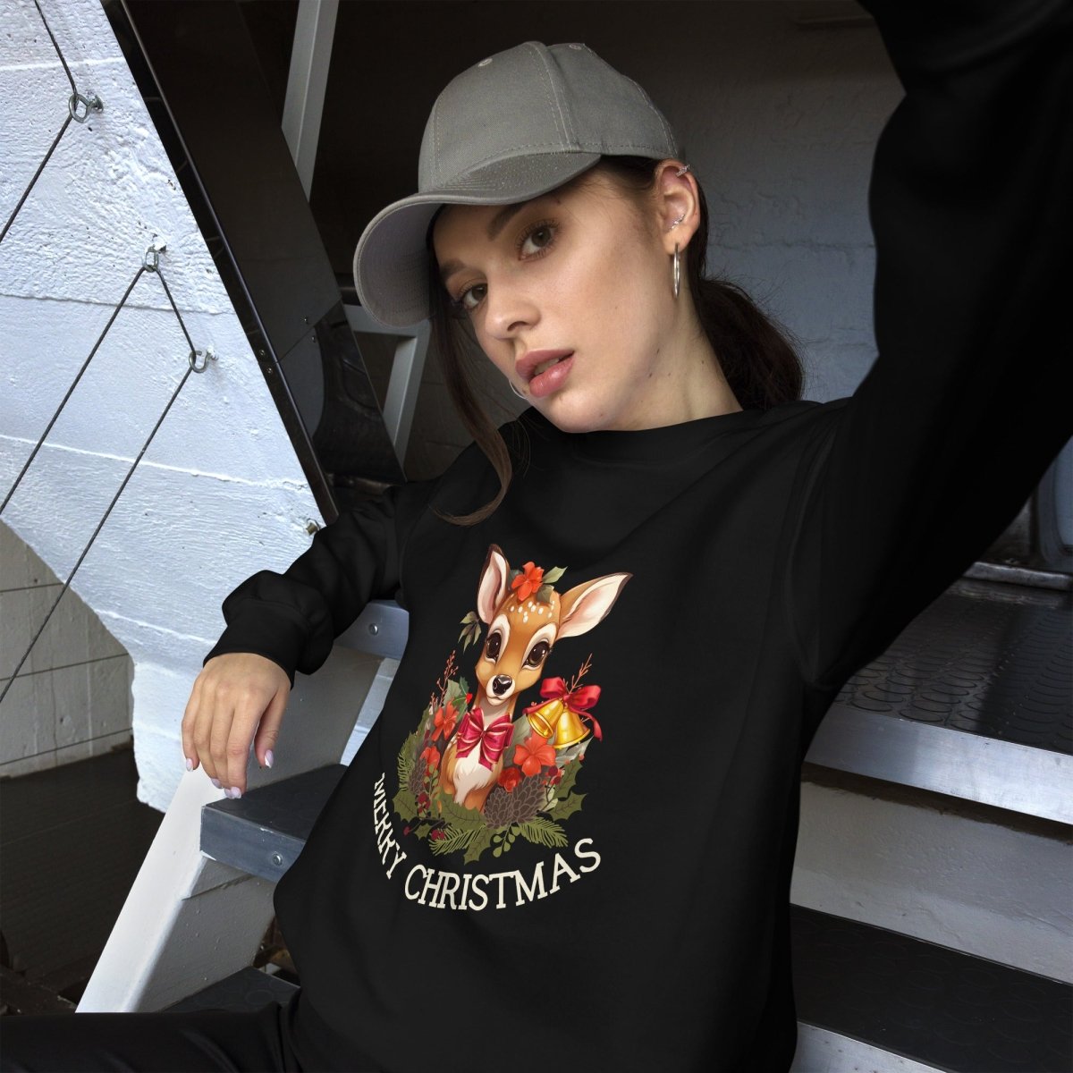 Christmas Deer Pullover - High Quality Festive Family Unisex Sweatshirt, Gift for Deer Lovers, Cute Christmas Shirt, Reindeer Sweater - Everything Pixel