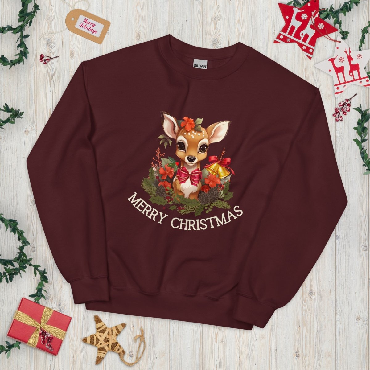 Christmas Deer Pullover - High Quality Festive Family Unisex Sweatshirt, Gift for Deer Lovers, Cute Christmas Shirt, Reindeer Sweater - Everything Pixel