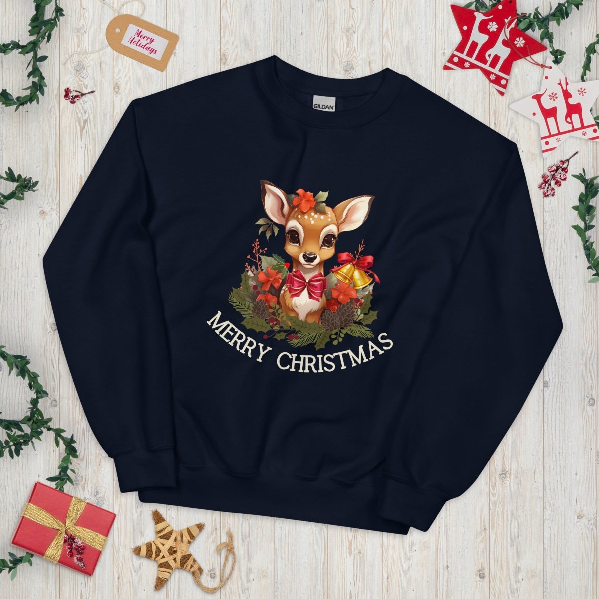 Christmas Deer Pullover - High Quality Festive Family Unisex Sweatshirt, Gift for Deer Lovers, Cute Christmas Shirt, Reindeer Sweater - Everything Pixel
