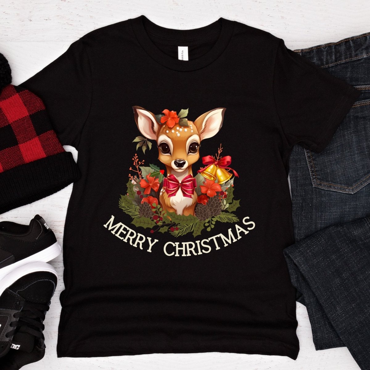 Christmas Deer T-Shirt - High Quality Festive Family Teenager T-Shirt, Gift for Deer Lovers, Cute Christmas Shirt, Youth Xmas Tee - Everything Pixel