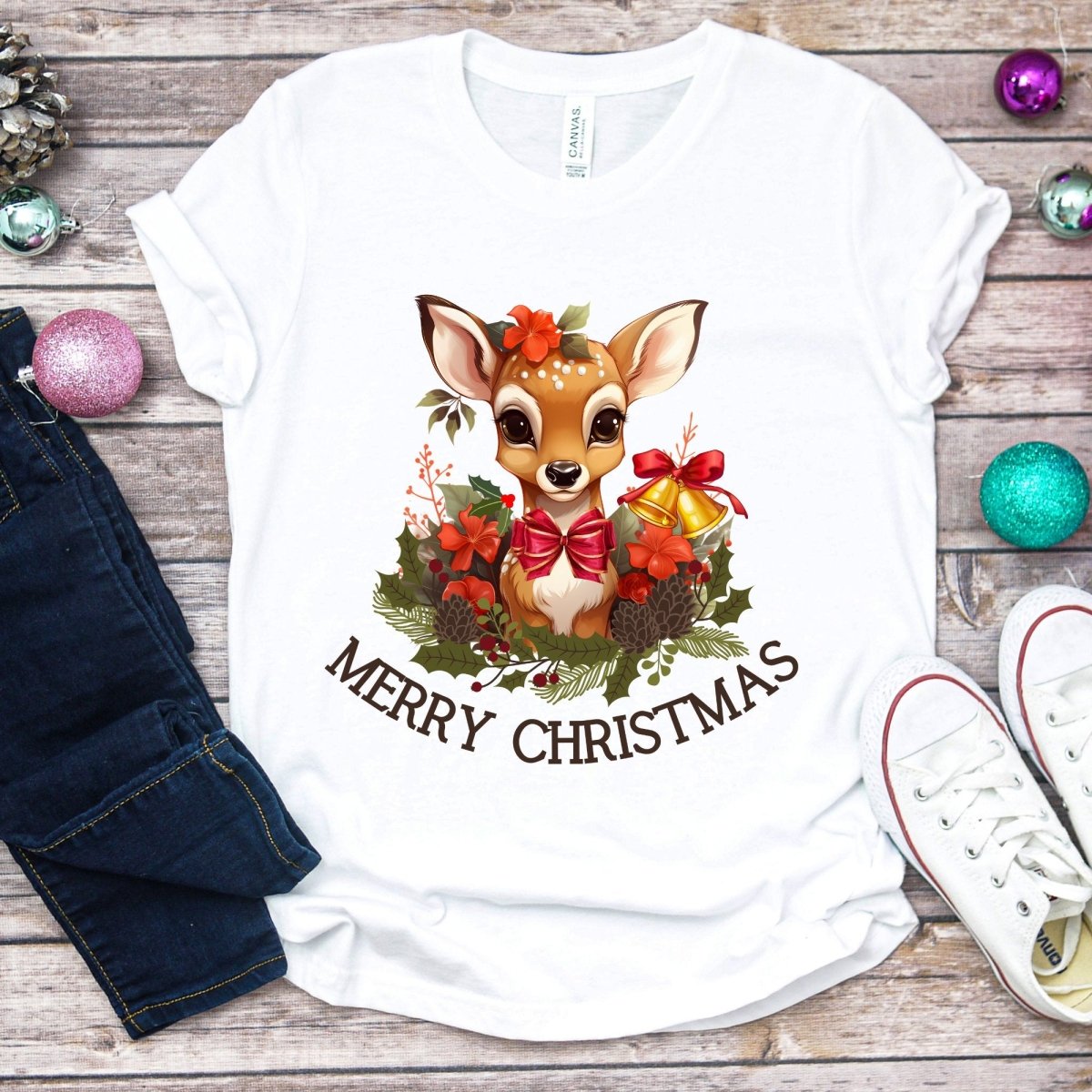 Christmas Deer T-Shirt - High Quality Festive Family Teenager T-Shirt, Gift for Deer Lovers, Cute Christmas Shirt, Youth Xmas Tee - Everything Pixel