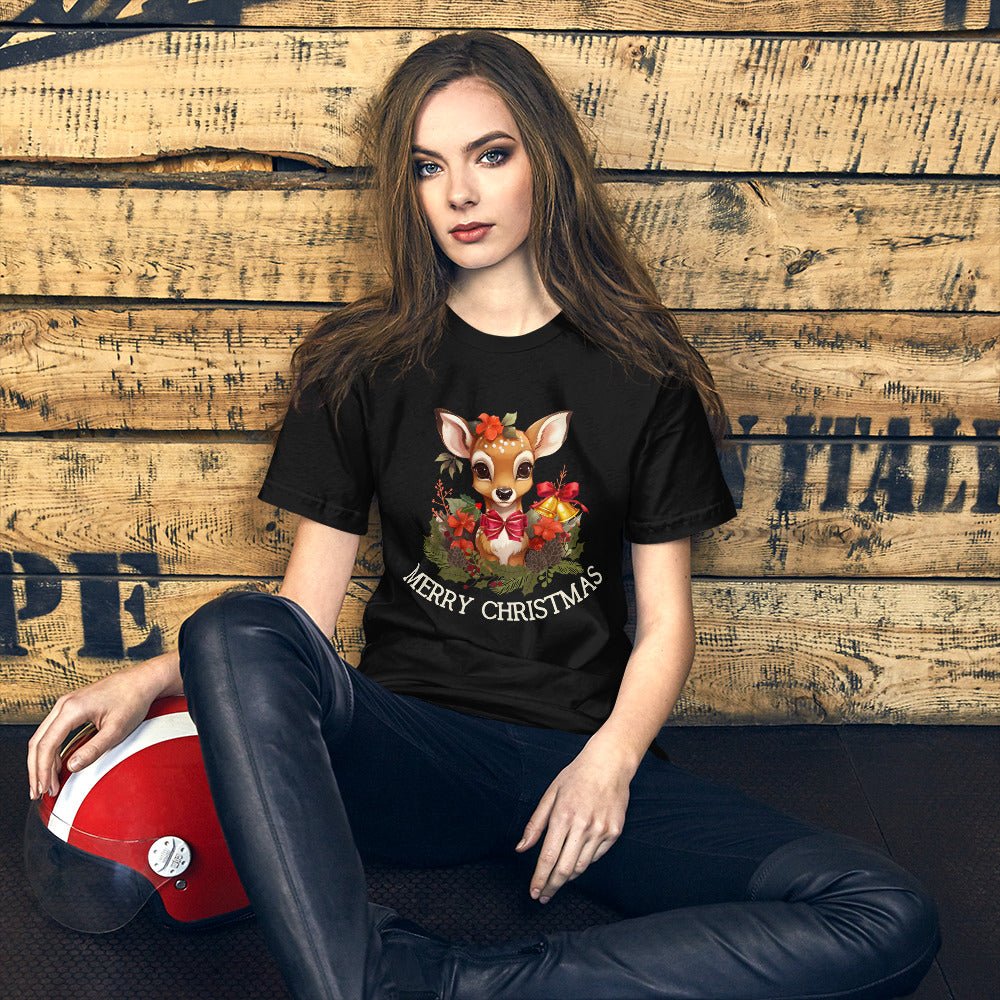 Christmas Deer T-Shirt - High Quality Festive Family Unisex T-Shirts, Gift for Deer Lovers, Cute Christmas Shirt, Reindeer Christmas Tee - Everything Pixel