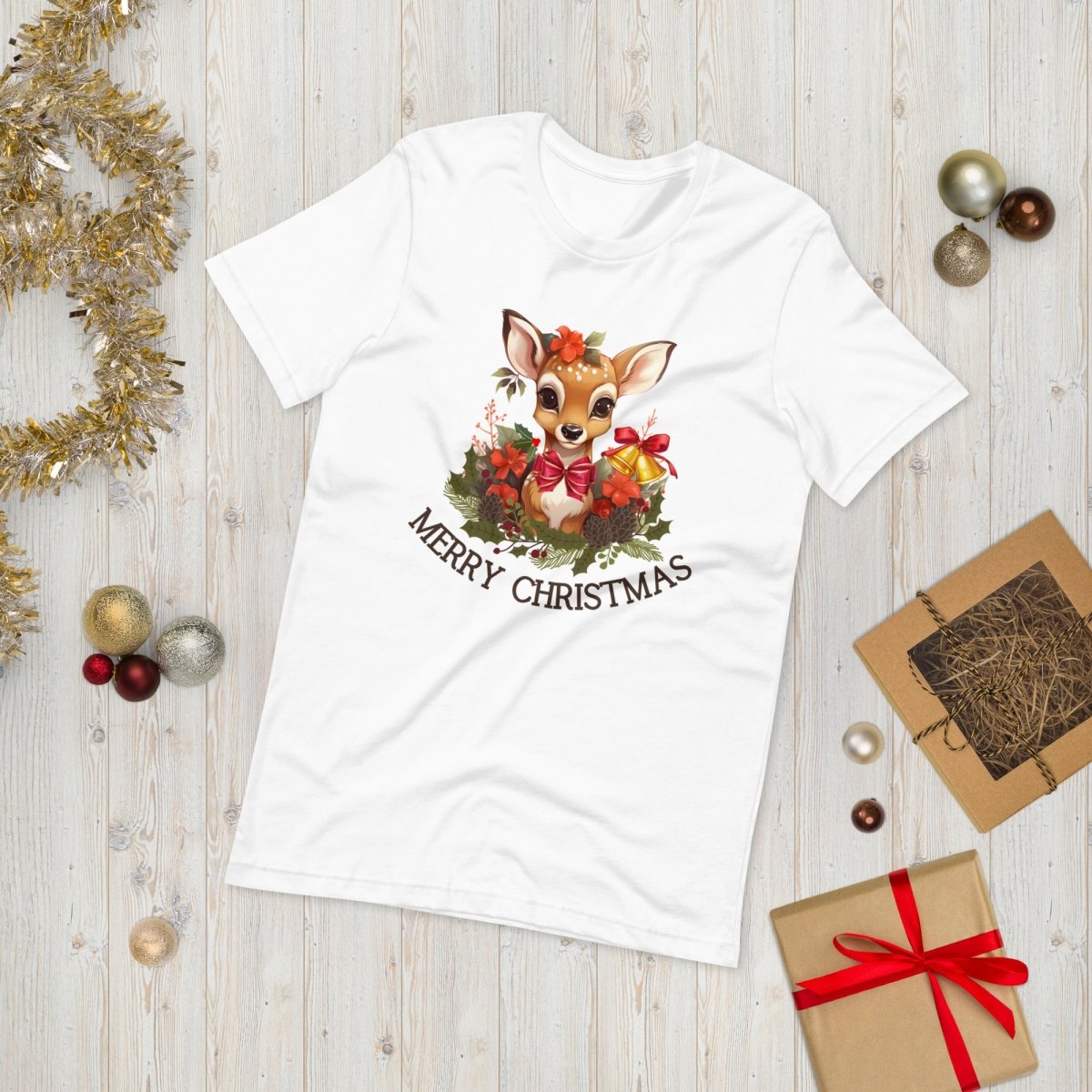 Christmas Deer T-Shirt - High Quality Festive Family Unisex T-Shirts, Gift for Deer Lovers, Cute Christmas Shirt, Reindeer Christmas Tee - Everything Pixel