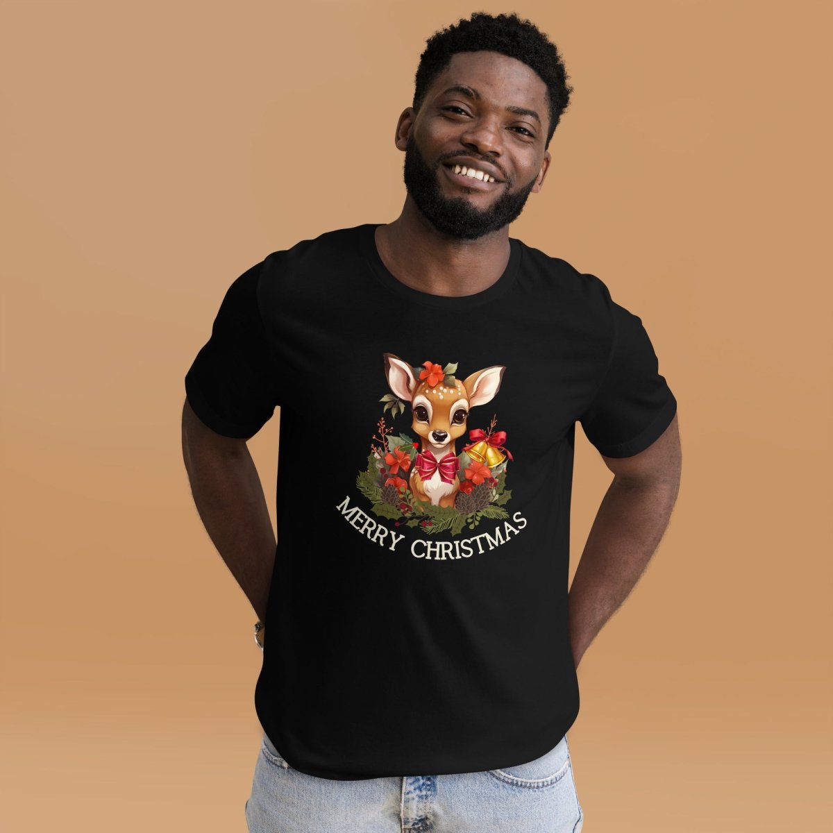 Christmas Deer T-Shirt - High Quality Festive Family Unisex T-Shirts, Gift for Deer Lovers, Cute Christmas Shirt, Reindeer Christmas Tee - Everything Pixel