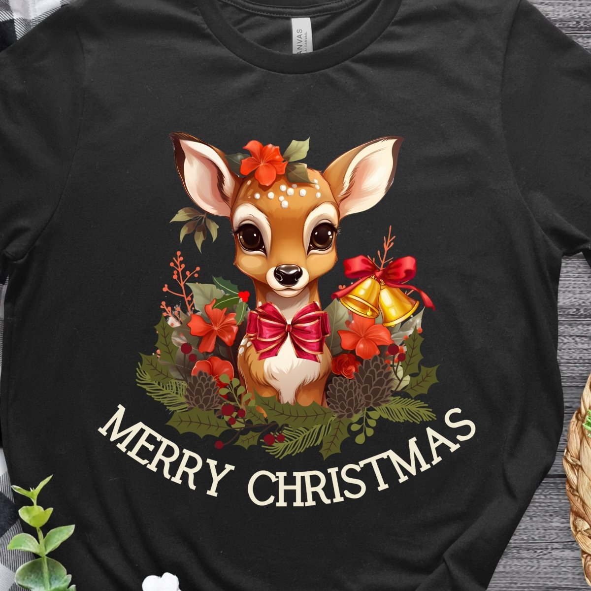 Christmas Deer T-Shirt - High Quality Festive Family Unisex T-Shirts, Gift for Deer Lovers, Cute Christmas Shirt, Reindeer Christmas Tee - Everything Pixel