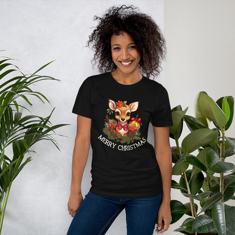 Christmas Deer T-Shirt - High Quality Festive Family Unisex T-Shirts, Gift for Deer Lovers, Cute Christmas Shirt, Reindeer Christmas Tee - Everything Pixel