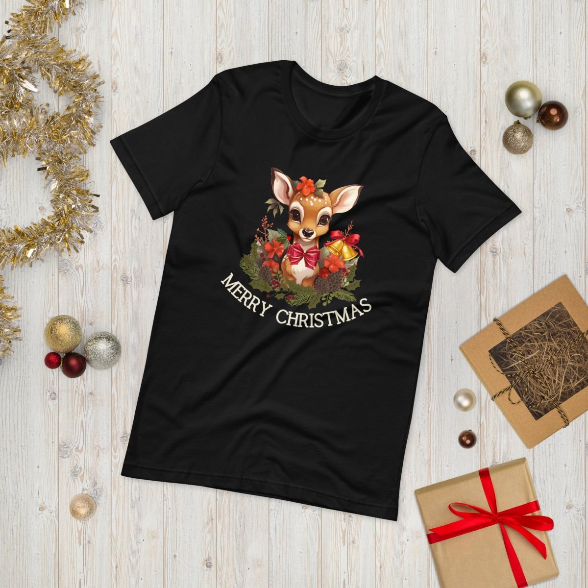 Christmas Deer T-Shirt - High Quality Festive Family Unisex T-Shirts, Gift for Deer Lovers, Cute Christmas Shirt, Reindeer Christmas Tee - Everything Pixel