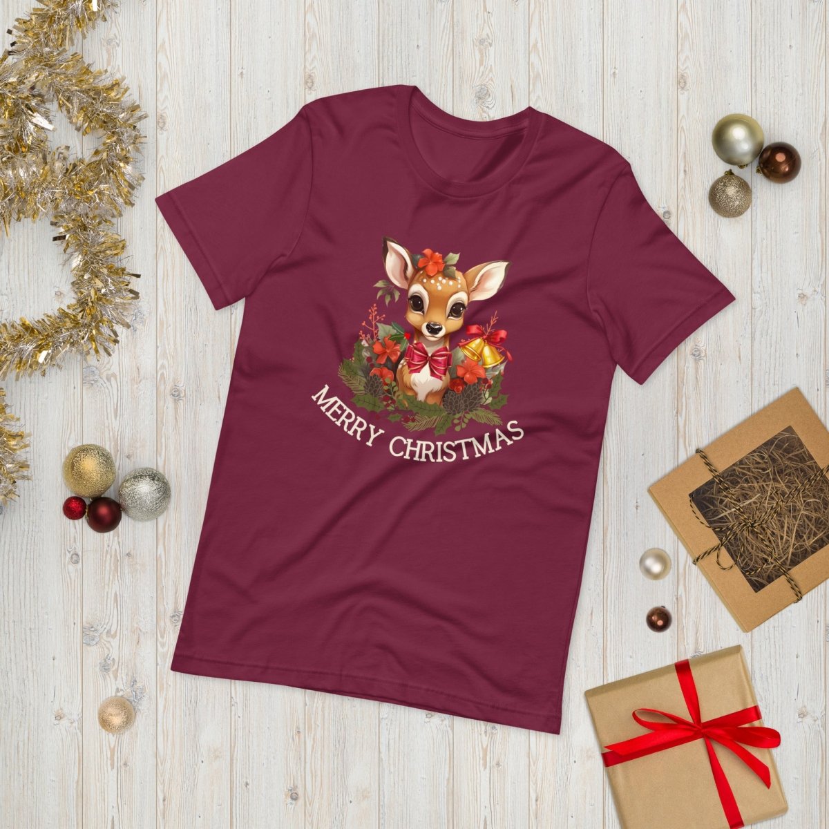 Christmas Deer T-Shirt - High Quality Festive Family Unisex T-Shirts, Gift for Deer Lovers, Cute Christmas Shirt, Reindeer Christmas Tee - Everything Pixel