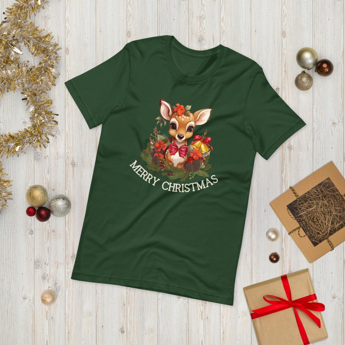 Christmas Deer T-Shirt - High Quality Festive Family Unisex T-Shirts, Gift for Deer Lovers, Cute Christmas Shirt, Reindeer Christmas Tee - Everything Pixel