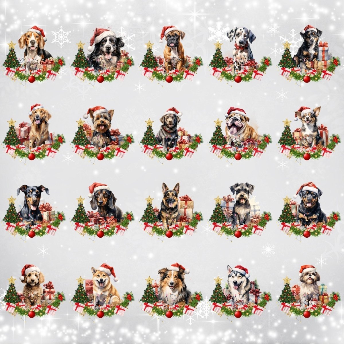Christmas Dog Ornament 20 PNG Bundle Sublimation Design Festive Round Pet Stickers Stylish Christmas Decoration Clipart 20 Dog Breeds - Everything Pixel