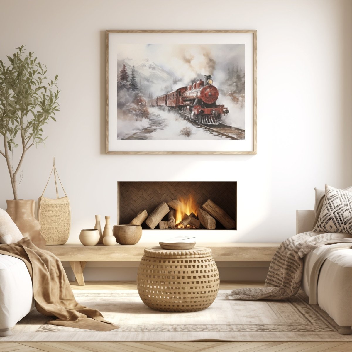 Christmas Express Train Wall Art Moody Winter Landscape Snowy Railroad Christmas Polar Express Vintage Farmhouse Paper Poster Print - Everything Pixel