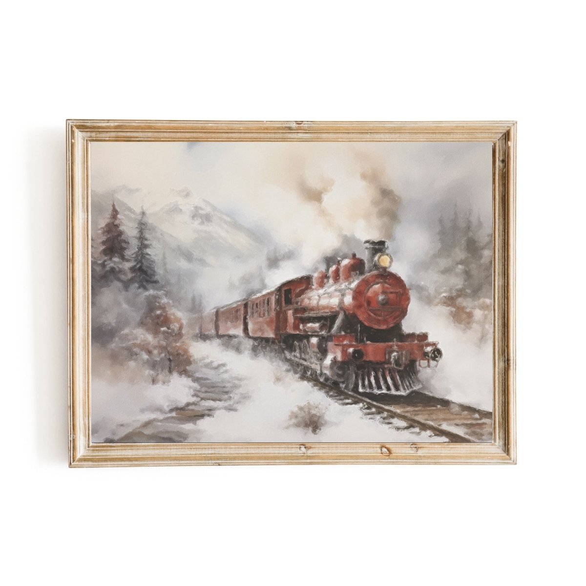 Christmas Express Train Wall Art Moody Winter Landscape Snowy Railroad Christmas Polar Express Vintage Farmhouse Paper Poster Print - Everything Pixel