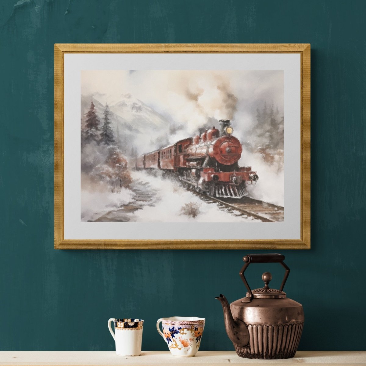 Christmas Express Train Wall Art Moody Winter Landscape Snowy Railroad Christmas Polar Express Vintage Farmhouse Paper Poster Print - Everything Pixel