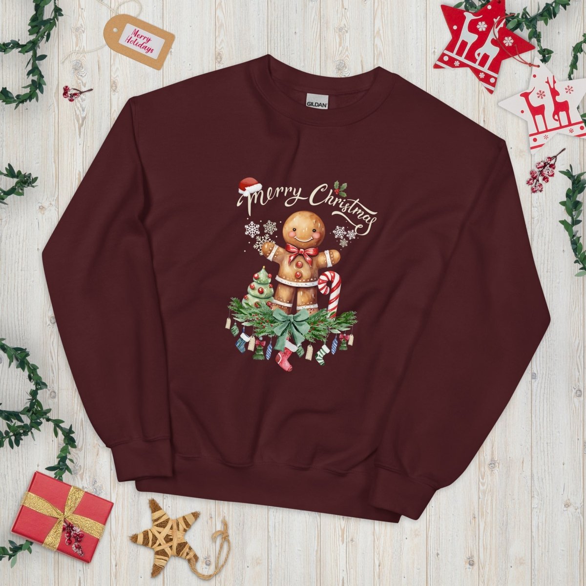 Christmas Gingerbread Man Pullover - High Quality Festive Family Unisex Sweatshirt, Gift for Candy Lovers, Cute Christmas Sweater - Everything Pixel