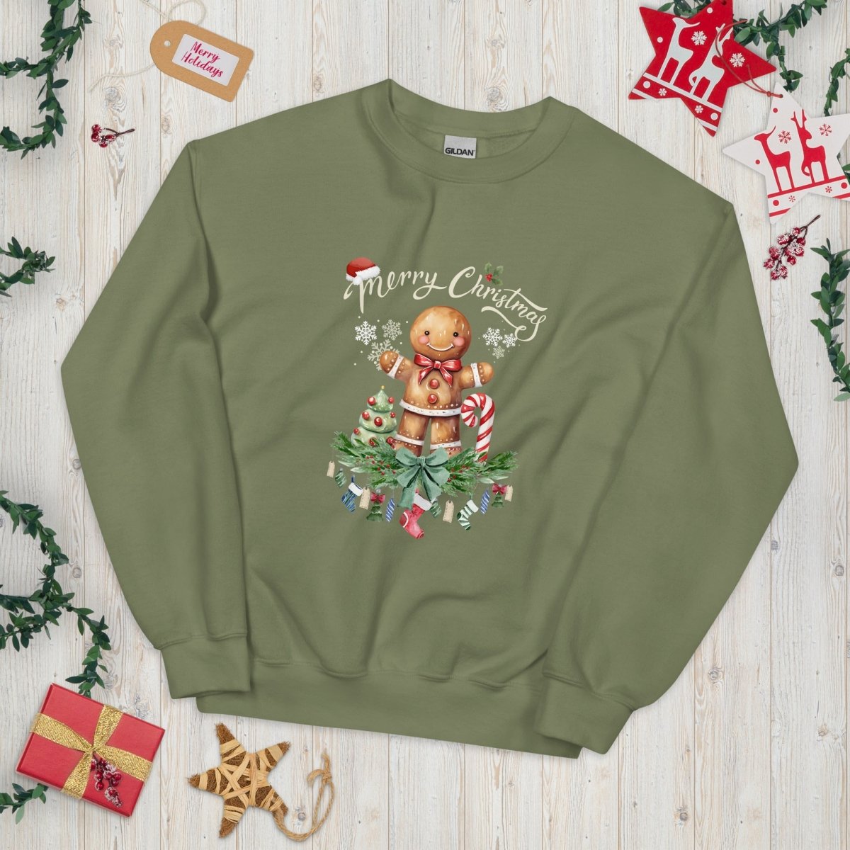 Christmas Gingerbread Man Pullover - High Quality Festive Family Unisex Sweatshirt, Gift for Candy Lovers, Cute Christmas Sweater - Everything Pixel