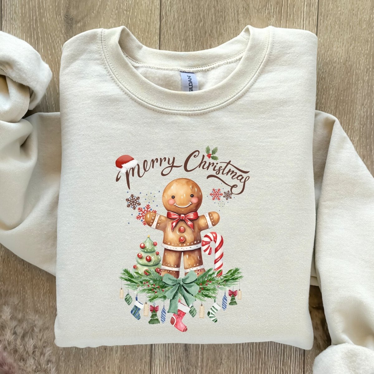 Christmas Gingerbread Man Pullover - High Quality Festive Family Unisex Sweatshirt, Gift for Candy Lovers, Cute Christmas Sweater - Everything Pixel