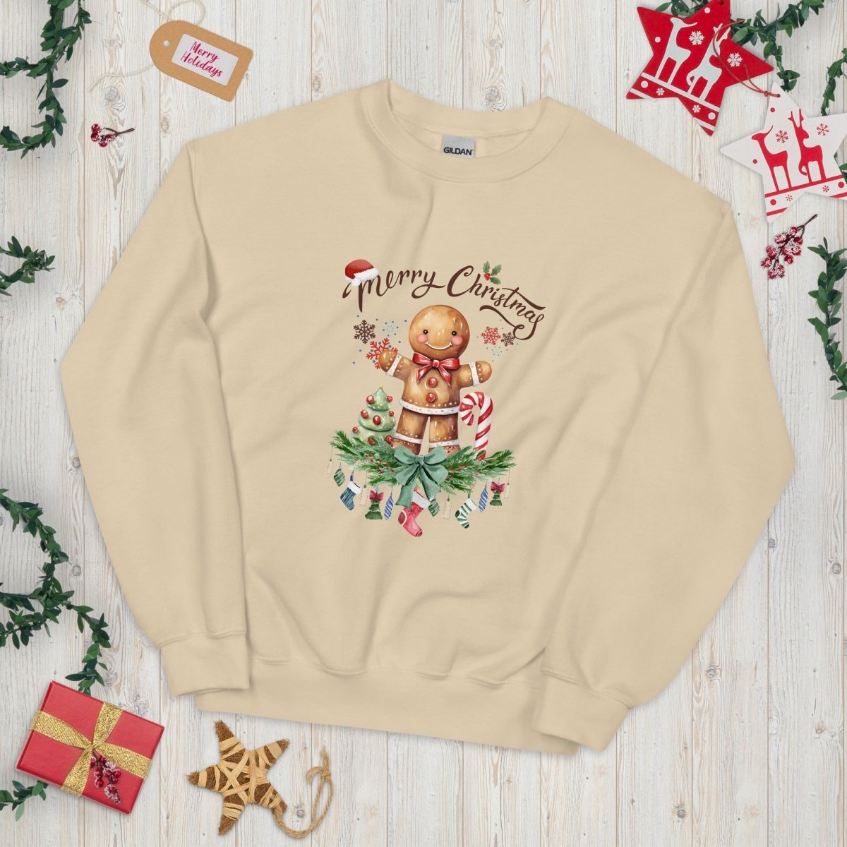 Christmas Gingerbread Man Pullover - High Quality Festive Family Unisex Sweatshirt, Gift for Candy Lovers, Cute Christmas Sweater - Everything Pixel