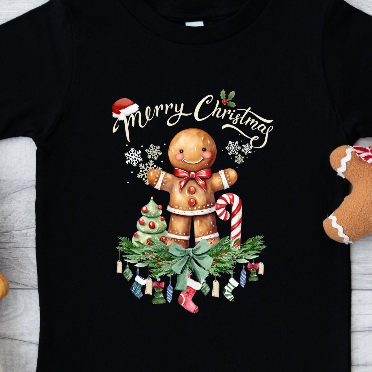 Christmas Gingerbread Man T-Shirt - High Quality Festive Family Children T-Shirt, Gift for Candy Lovers, Christmas Candy, Toddler Xmas Tee - Everything Pixel