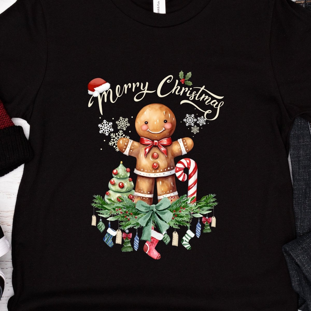 Christmas Gingerbread Man T-Shirt - High Quality Festive Family Teenager T-Shirt, Gift for Candy Lovers, Christmas Candy, Youth Xmas Tee - Everything Pixel
