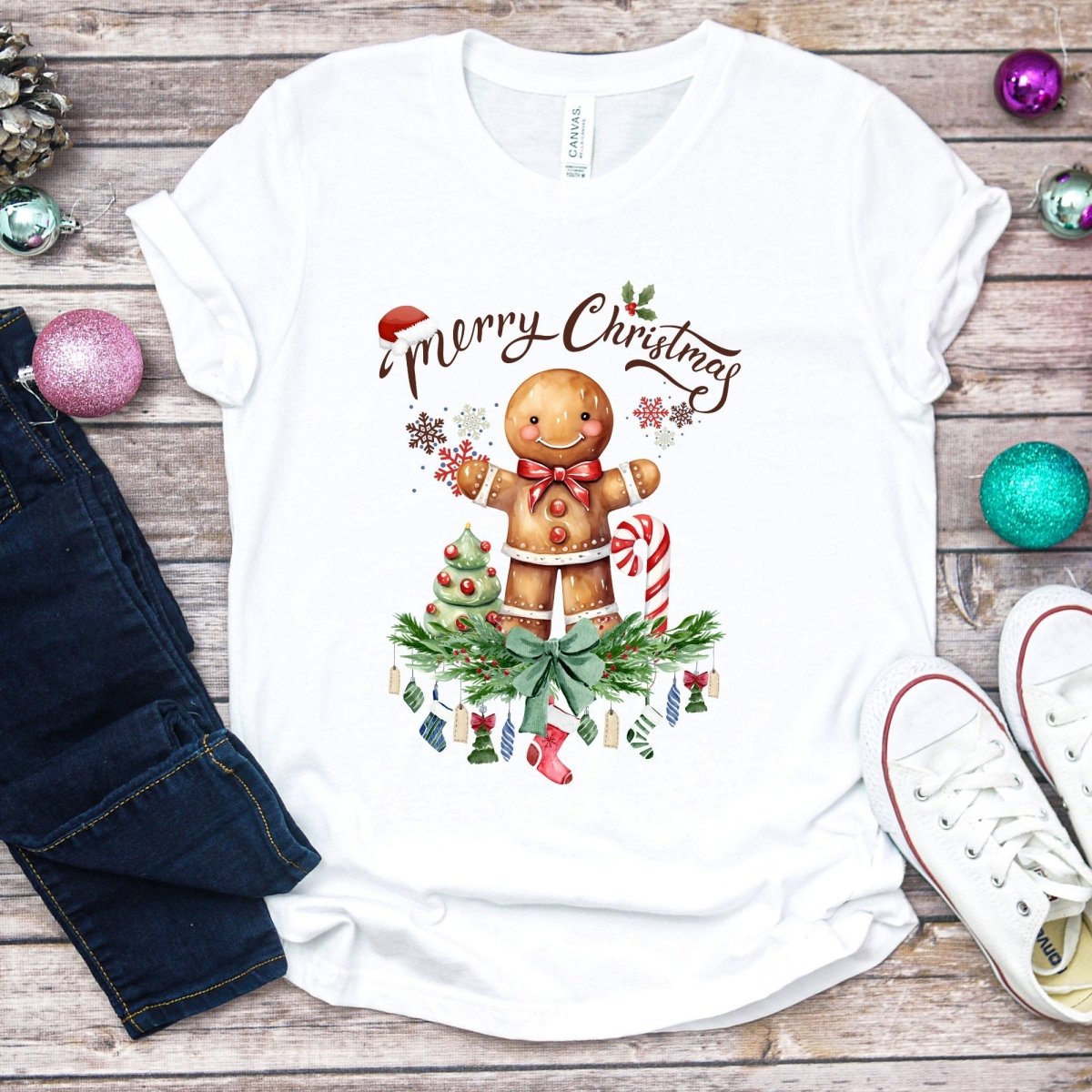 Christmas Gingerbread Man T-Shirt - High Quality Festive Family Teenager T-Shirt, Gift for Candy Lovers, Christmas Candy, Youth Xmas Tee - Everything Pixel
