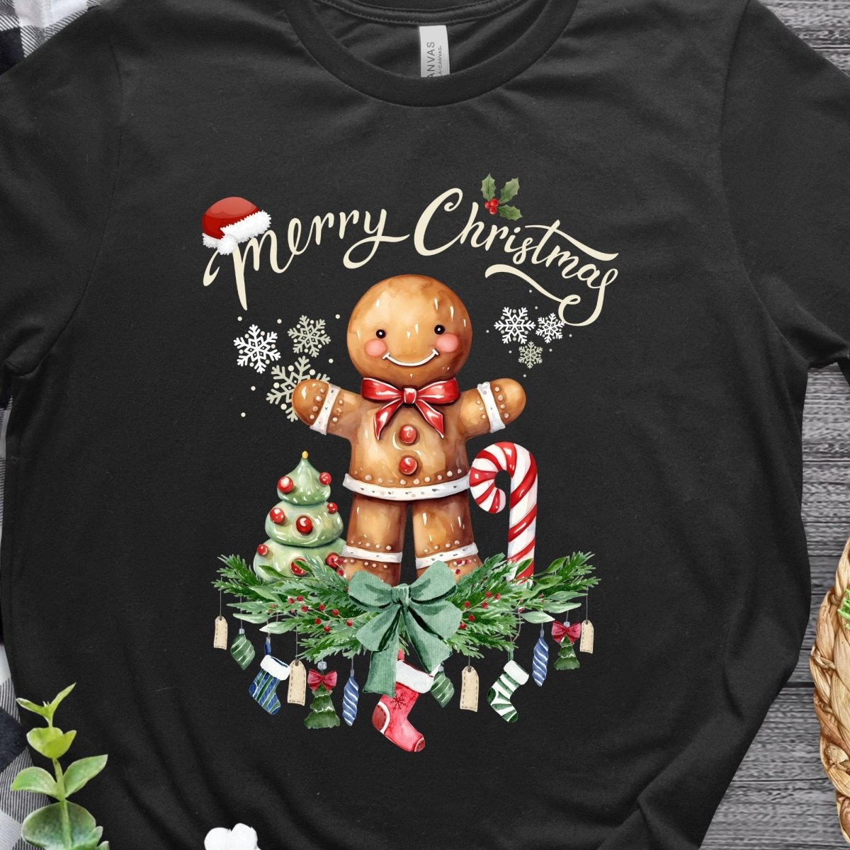 Christmas Gingerbread Man T-Shirt - High Quality Festive Family Unisex T-Shirts, Gift for Candy Lovers, Cute Christmas Shirt, Christmas Candy - Everything Pixel