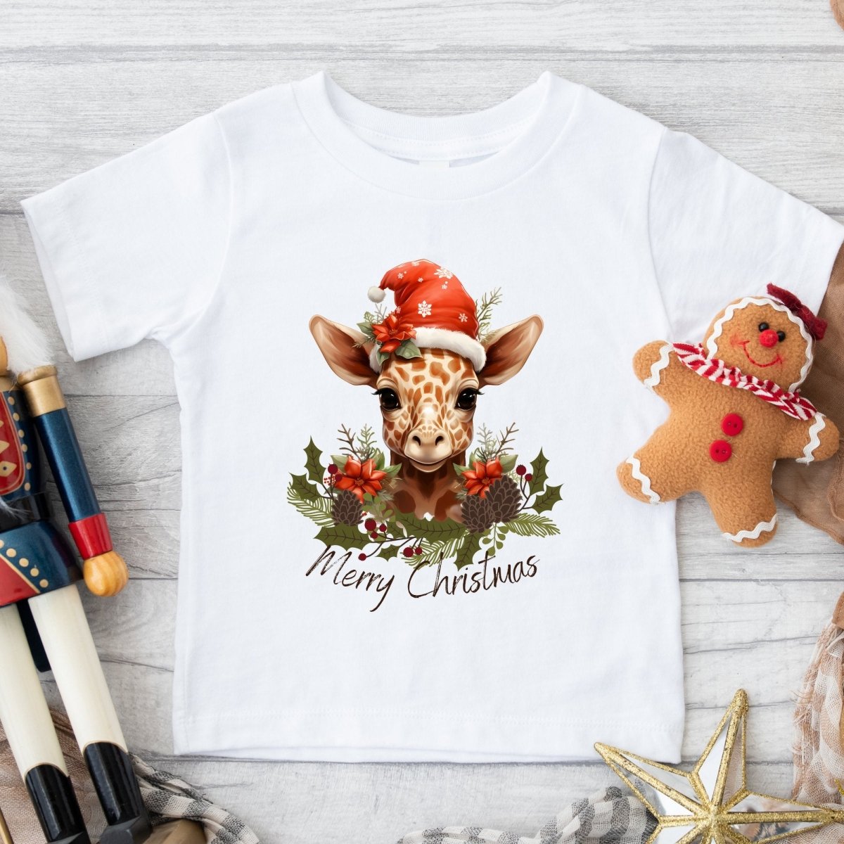Christmas Giraffe T-Shirt - High Quality Festive Family Children T-Shirt, Gift for Giraffe Lovers, Cute Christmas Shirt, Toddler Xmas Tee - Everything Pixel