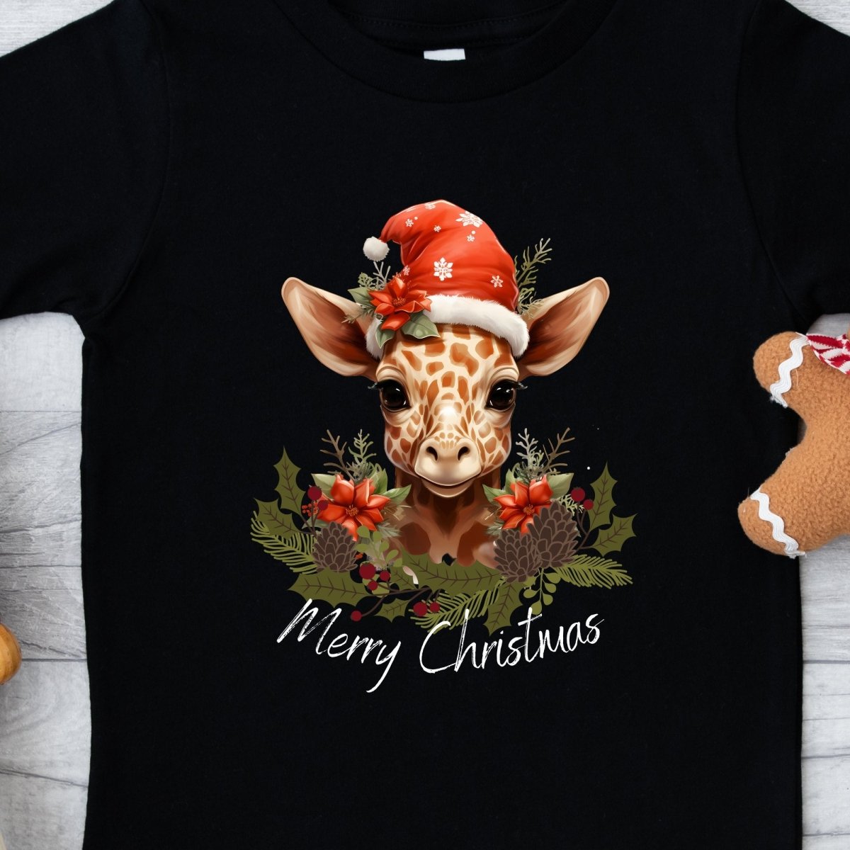 Christmas Giraffe T-Shirt - High Quality Festive Family Children T-Shirt, Gift for Giraffe Lovers, Cute Christmas Shirt, Toddler Xmas Tee - Everything Pixel