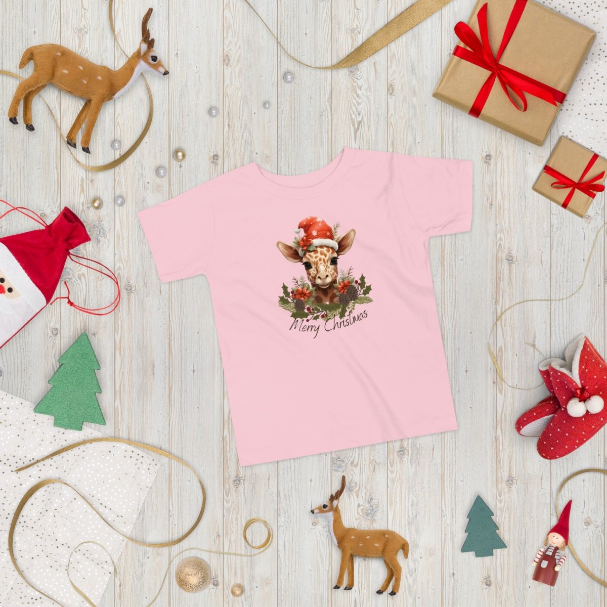 Christmas Giraffe T-Shirt - High Quality Festive Family Children T-Shirt, Gift for Giraffe Lovers, Cute Christmas Shirt, Toddler Xmas Tee - Everything Pixel