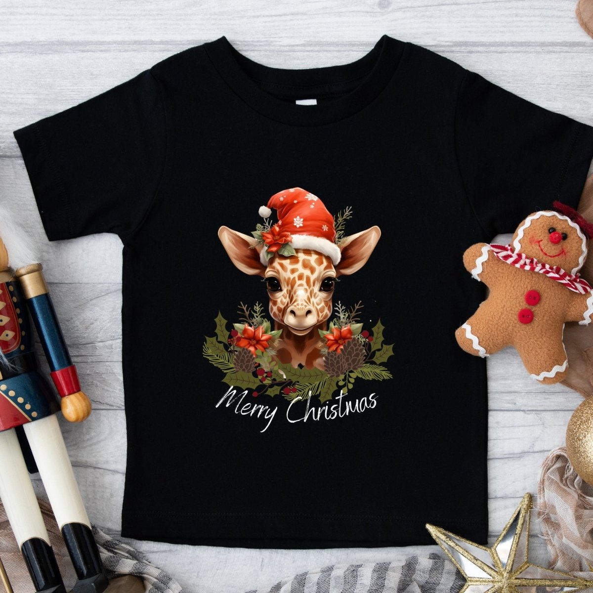 Christmas Giraffe T-Shirt - High Quality Festive Family Children T-Shirt, Gift for Giraffe Lovers, Cute Christmas Shirt, Toddler Xmas Tee - Everything Pixel