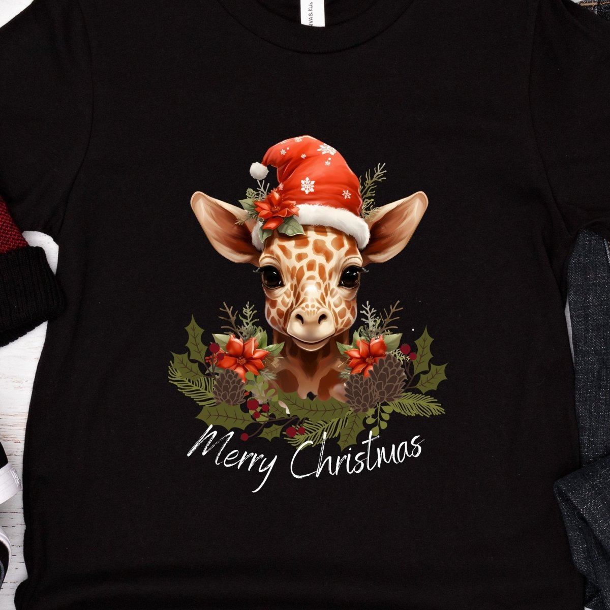 Christmas Giraffe T-Shirt - High Quality Festive Family Teenager T-Shirt, Gift for Giraffe Lovers, Cute Christmas Shirt, Youth Xmas Tee - Everything Pixel