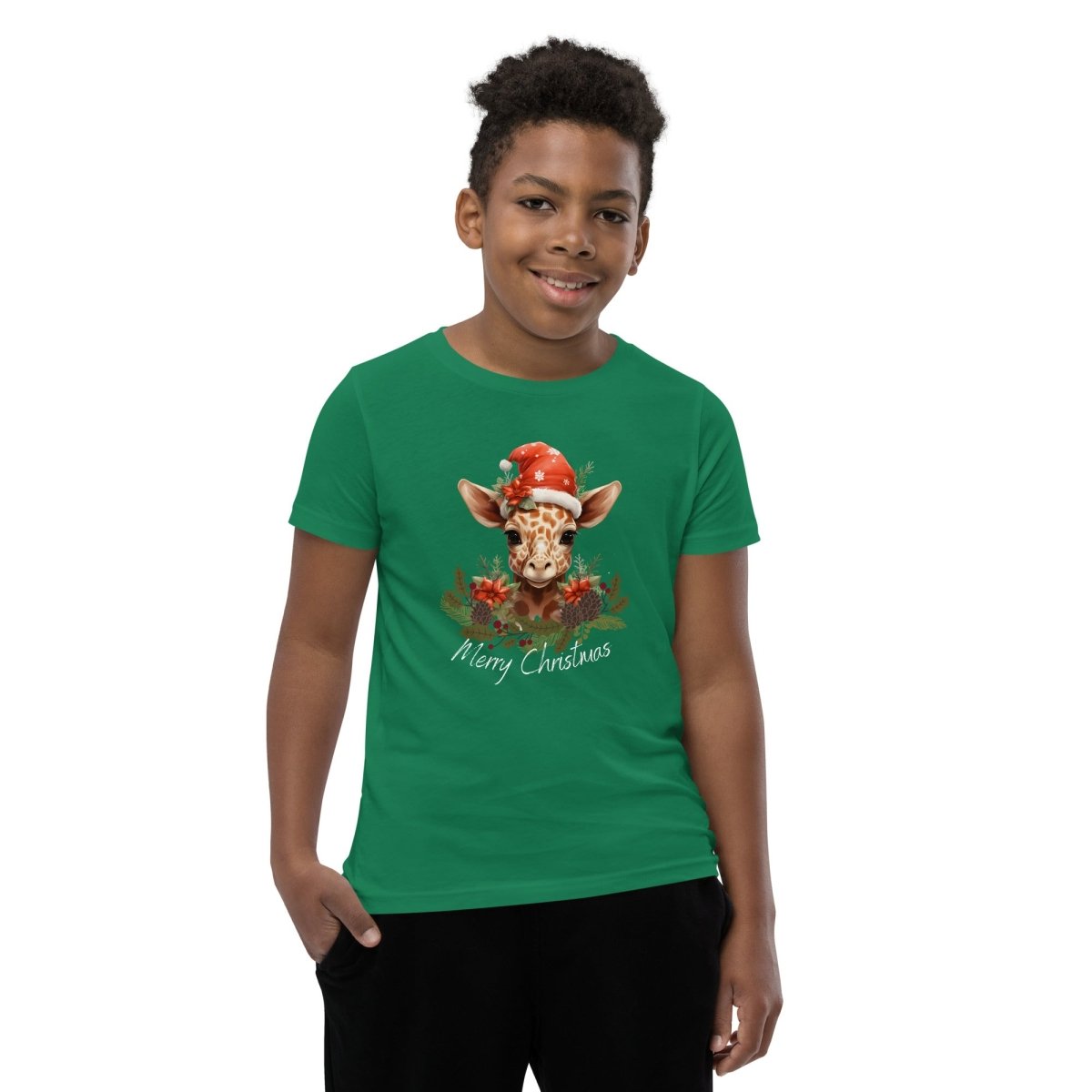 Christmas Giraffe T-Shirt - High Quality Festive Family Teenager T-Shirt, Gift for Giraffe Lovers, Cute Christmas Shirt, Youth Xmas Tee - Everything Pixel