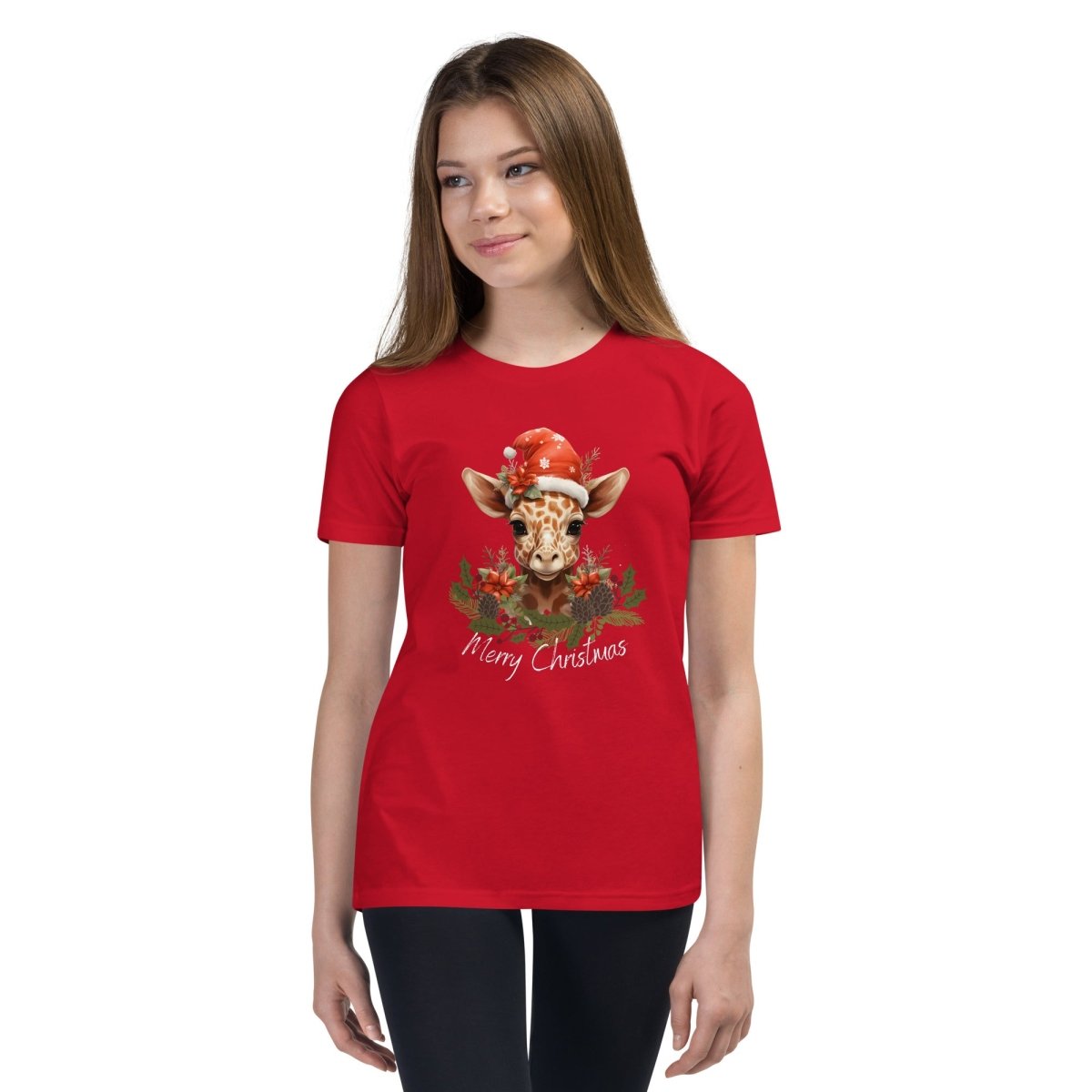 Christmas Giraffe T-Shirt - High Quality Festive Family Teenager T-Shirt, Gift for Giraffe Lovers, Cute Christmas Shirt, Youth Xmas Tee - Everything Pixel