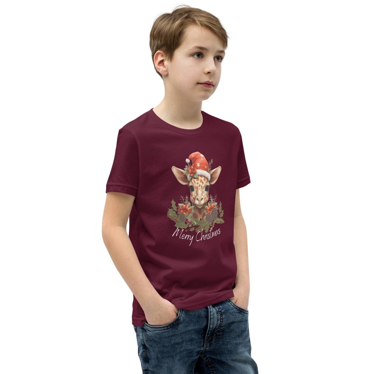 Christmas Giraffe T-Shirt - High Quality Festive Family Teenager T-Shirt, Gift for Giraffe Lovers, Cute Christmas Shirt, Youth Xmas Tee - Everything Pixel