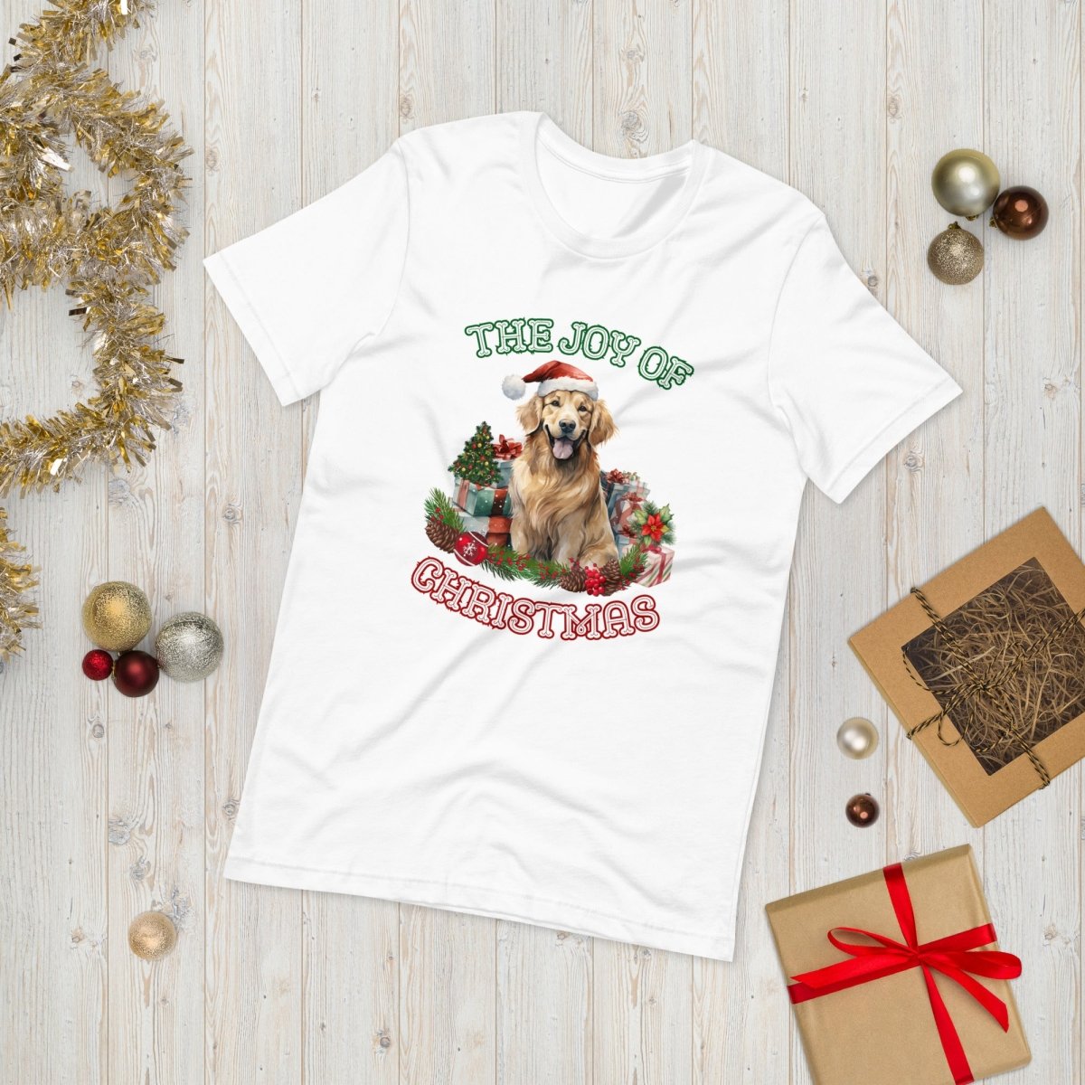 Christmas Golden Retriever T-Shirt - High Quality Festive Unisex T-Shirt, Gift for Retriever Owner, Gift for Doglovers, Cute Xmas Dog Tee - Everything Pixel
