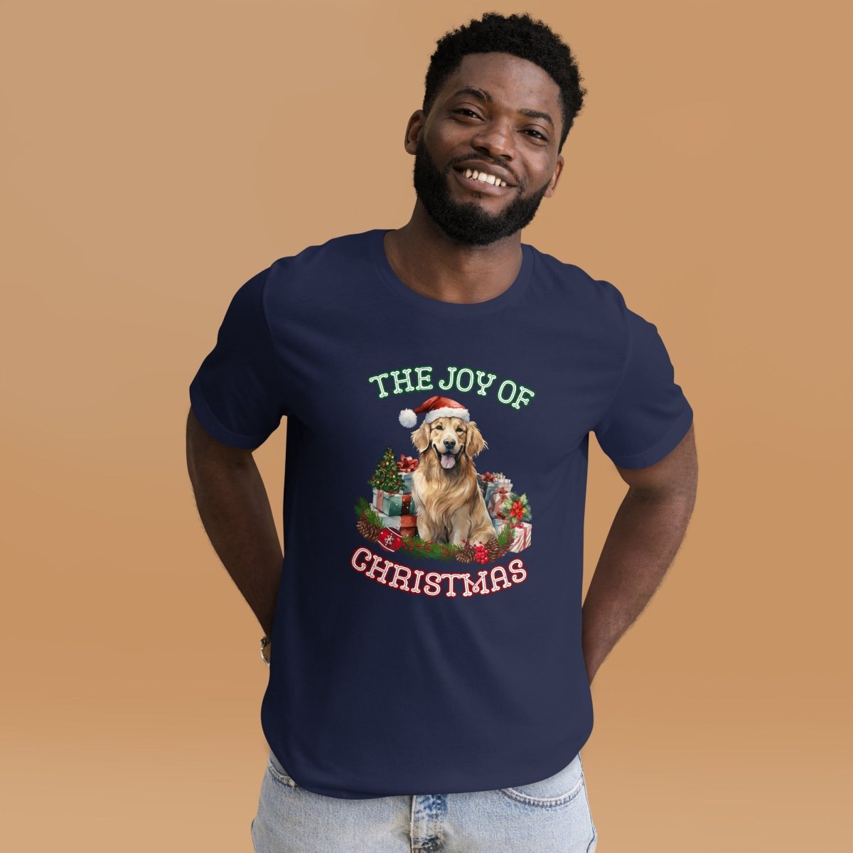 Christmas Golden Retriever T-Shirt - High Quality Festive Unisex T-Shirt, Gift for Retriever Owner, Gift for Doglovers, Cute Xmas Dog Tee - Everything Pixel